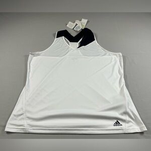 Adidas Women’s White V-Neck Tank Top with Black Trim size XL